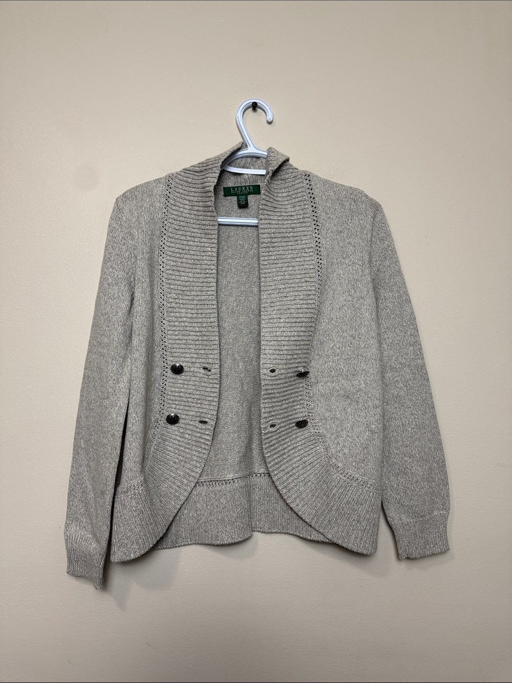 Lauren Ralph Lauren Light Gray Double-Breasted Knit cardigan size S